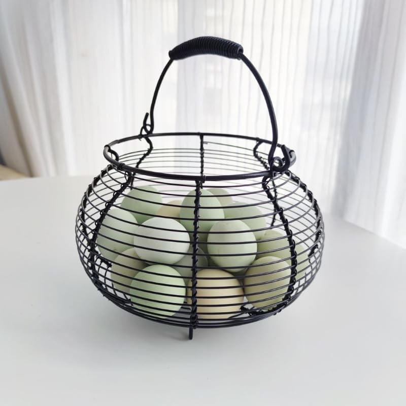 Farmhouse Wire Egg Baskets for Gathering Fresh Egg With Handle,