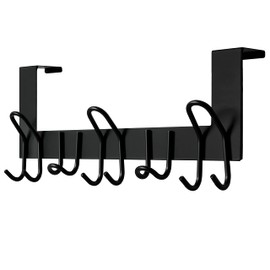 SKOLOO Over The Door Hooks - for Doors up to 1-3/4'' Thickness, Pack of 2, Metal Door Hanger with 11 Hooks, Over The Door Hanger for Coats, Hats, Towels, Black