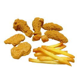 17pcs Fake Fried Food Model Set, Included Fake Fried Chicken Leg Fake Chicken Wing Fake Chicken Nuggets Fake Chicken Popcorn and Fake Fries,Simulation Artificial Fried Food Photography Display Props