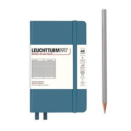 LEUCHTTURM1917 - Notebook Hardcover Pocket A6-187 Numbered Pages for Writing and Journaling (Stone Blue, Squared)