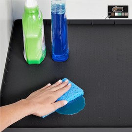 GORILLA GRIP Waterproof Silicone Under Sink Mat with Raised Lip for Kitchen and Bathroom, Cabinet Shelf Liner Stay in Place Mats Dishwasher Safe Drawer Liner, Organizer Tray, 19 x 34 in, Black