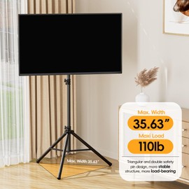UEAKPIC Portable Tripod TV Stand for 25 to 65, 70-inch Television with ±15°Tilt, 5 Pillar Height, Dual Safety Pins, Tall Tvstand Maxi Load 110 lbs, for Bedroom, Living Room and Outdoors, Black
