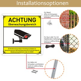 2-Piece Warning Signs Surveillance Sign Video Surveillance Sign Warning Sign Safety Signs 20 x 20 cm (Yellow-DE)