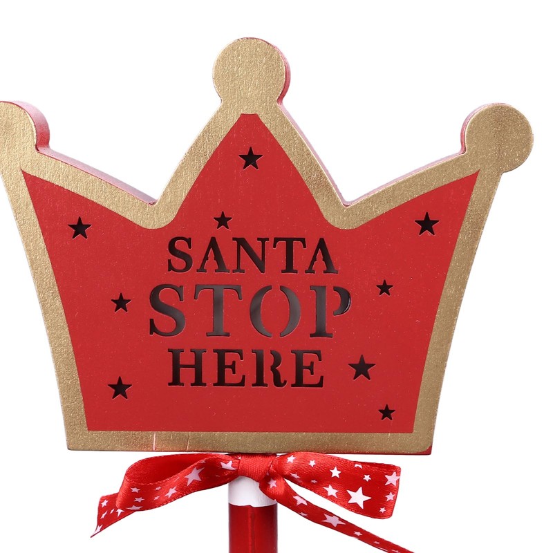 Christmas Stop Here Decor Metal Solid Wood LED Delicate Santa