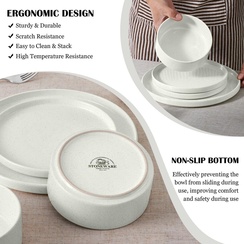E-far Dinnerware Sets for 8, 24-Piece Stoneware Plates and Bowls