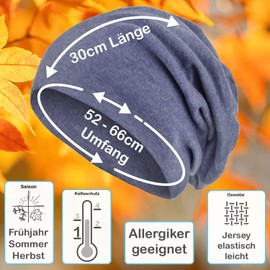 style3 Slouch Beanie, warm autumn/winter breathable, fine and light jersey, XXL, unisex, delicate, one size - denim blue