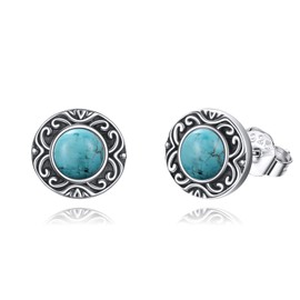 YFN Turquoise / Moonstone Stud Earrings 925 Sterling Silver Round Earrings Stud with Stone Small Stud Earrings Jewellery Gifts for Women Girls, Sterling Silver, 人放宝