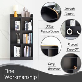 COMUHOME Book Shelf with Back Panel Stability 5 Cube Bookcase Multifunctional Cube Storage Organizer Shelf for Bedroom Living Room Office Closet School in Black with 23.62''W