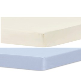 Travel Cot Fitted sheet 95x65 | Travel Cot Mattress Sheets | 4 Way Stretch Soft Bedsheet Hypoallergenic Elasticated Breathable Fitted Cot Sheets (Pack of 2, Cream & Blue)