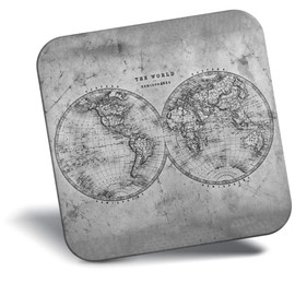 Destination Vinyl ltd Fridge Magnet bw - World Hemispheres Vintage Style Map #36330