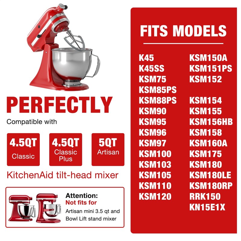 6QT Stainless Steel Flex Edge Beater for KitchenAid Mixer Professional