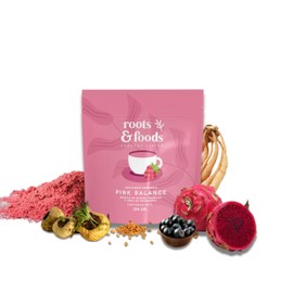ROOTS & FOODS - Pink Balance "Pink Acai & Pitahaya". De 120 grs, rinde 40 tazas. Deliciosa Bebida Natural y Balance Hormonal. Ingredientes: Camote morado, Acai, Pitahaya, Shatavari, Fenogreco, Maca, Pink Chai | Gluten Free, Vegano, Sin lácteos, Sin azúca