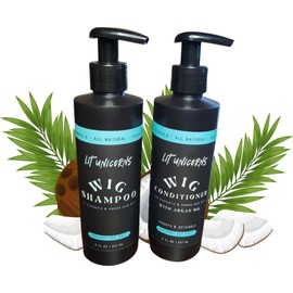 LIT UNICORNS All Natural Wig Shampoo & Conditioner Set for Human Hair and Synthetic Wigs. Clean | Detangle | Soften. Keep Your Wig Fresh - Coconut Scent Pump Top