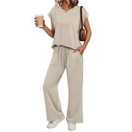 AUTOMET Womens 2 Two Piece Lounge Sets 2025 Summer Travel Outfits Vacation Clothes Pant Top Matching Clothing Trendy Airport Resort Wear Beach Fashion Sweatsuit Sweat Suit Loungewear