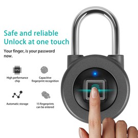Fingerprint Padlock, AICase Bluetooth Thumbprint Lock,Support USB Charging IP67 Waterproof Smart Anti-Theft Keyless Lock Suitable for House Door,Wardrobes, Gym, Backpack,Luggage Suitcase,Bike,Office