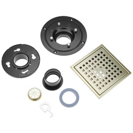 QWORK 6 Inch Shower Drain Brushed Gold - SUS304 Stainless Steel Floor Drain Cover with Adjustable Flange for Bathrooms, Kitchens, and More