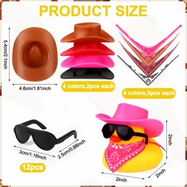 Kklolai 12 PCS Western Cowboy Ducks with Hat Scarf and Sunglasses Mini Rubber Duck Car Ornaments Funny Dashboard Decoration Small Ducks Cowboy Gifts Car Accessories, 4 Colors
