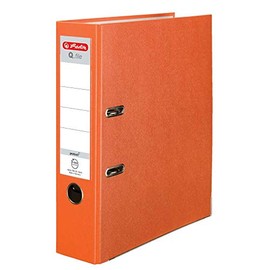 Herlitz® Q.file A4 Lever Arch File, 8 cm Spine, Reversible Sign, 2-Ring Mechanism with Push Strip, PP Film Coated Robust Fittings, Orange