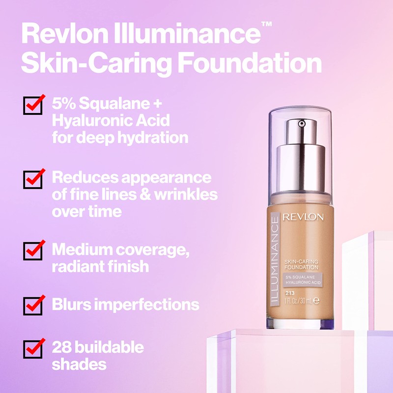 Revlon Illuminance Skin-Caring Liquid Foundation, Hyaluronic Acid, Hydrating and Nourishing