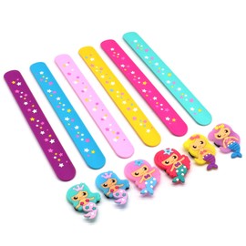 LOCHSOEL Silicone Mermaid Slap Bracelets - Cute Mermaid Theme Birthday Party Favors, Girls Party Favors Gifts Carnival Prizes Set (6 Pack)