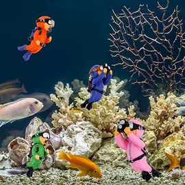 LYSAIMG 4Pcs Resin Floating Aquarium Decorations,Floating Fish Tank Decoration,Hanging Lovely Diver for Aquarium with Ball and Line,7CM*3CM Cute Miniature Diver,Accessories for Fish Tanks Pool