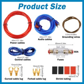 Car Amplifier Cable Set Connection Set 10GA Subwoofer Cable Set 1500W Power Amplifier Cable Set Car Audio Wire 4.5 m for Car Audio Power Amplifiers
