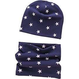 VUCDXOP Baby Children's Cotton Hat Scarf Set Winter Boys Girls Beanie Hats + Tube Scarf Set of 2 Autumn Winter Soft Cotton Beanie Hat Neckerchief Round Scarf Neck Warmer Set