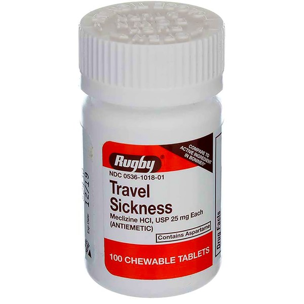 Rugby Travel Sickness Chewables 25 mg Per Bottle, 100 Count