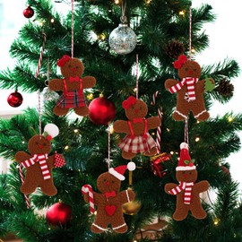 6pcs Gingerbread Christmas Decorations, Hanging Gingerbread Man Ornaments Cute Cloth Christmas Gingerbread Figurines for Christmas Tree Home Decor