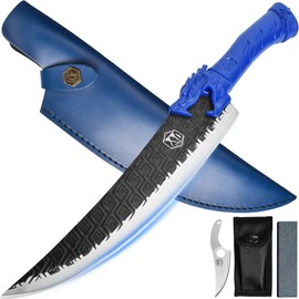 XYJ Portable Chef Knife Set Professional,Since 1986,Curved Boning Knife,Kitchen Fish Fillet Knives With Sheath,Camping Slice Knife,Finger Hole,Full Tang (10 Inch)