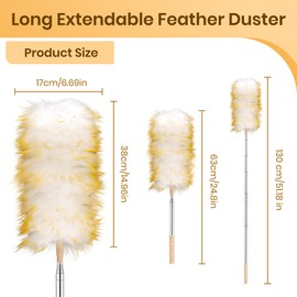 Extendable Feather Duster, 130cm Lambswool Duster for Cleaning Extendable and Reusable, for High Ceilings Lights Home, Office, Car Cleaning