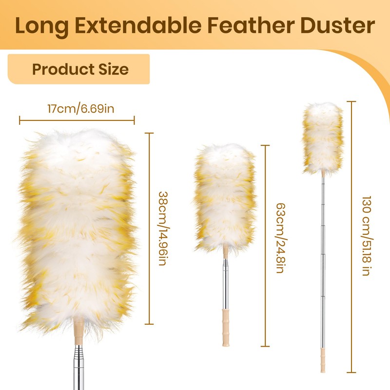 Extendable Feather Duster, 130cm Lambswool Duster for Cleaning Extendable and