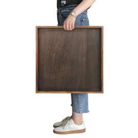 Gurfuy Extra Large Square Ottoman Table Tray 20" - Rustic Wooden Serving Tray for Farmhouse Decorative Oversized Coffee Table Trays Living Room Kitchen Counter Breakfast Brown