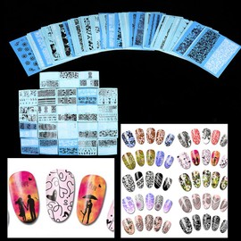Calcomanías de uñas, 48 hojas de encaje negro blanco flor pegatinas belleza arte uñas uñas decoración pegatina en accesorios de uñas