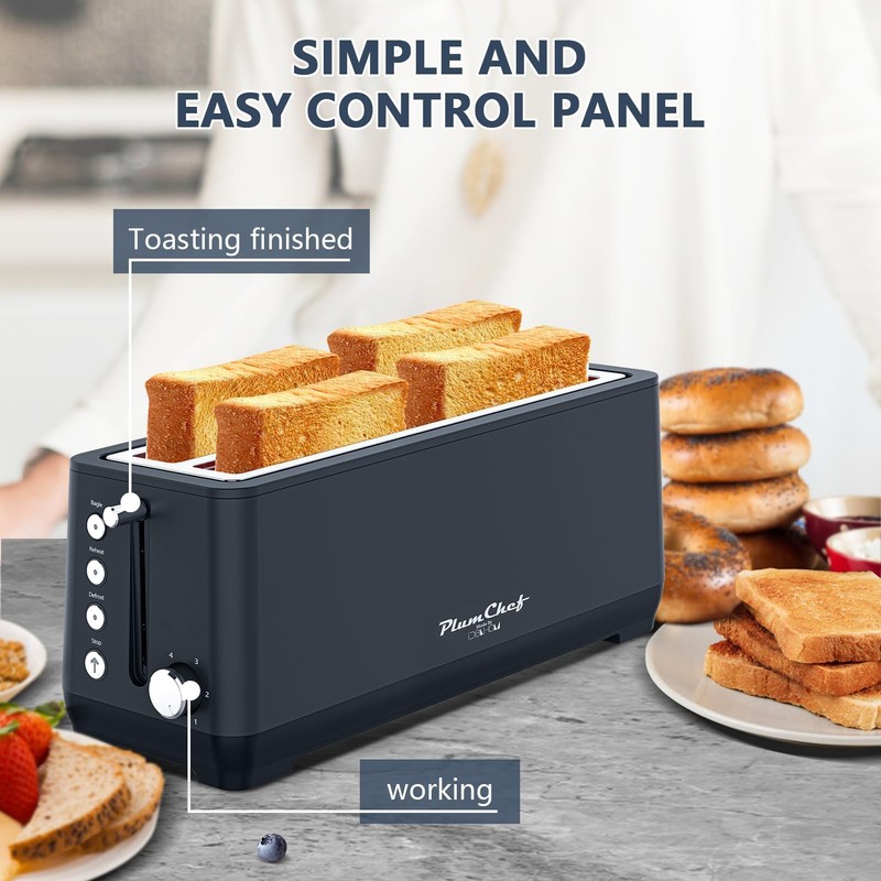 Plum chef 4-Slice Toaster, Extra Wide Long SIot Toaster, 6