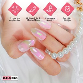 GALSPRO Medium Press on Nails - Set of 24 Fake Nails with Designs in 12 Different Sizes for Perfect Fit, Cute False Nails Kit for Women with 0.07oz Nail Glue (PURECOZY OVAL SHAPE, Medium)