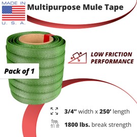 Green Mule Tape 3/4" x 250', 1800 lbs Break Strength - Heavy Duty UV- & Moisture-Resistant Pull Tape - Unmarked Woven Polyester Webbing Flat Rope for Pulling Wires, Camping, Home Use by IDL Packaging