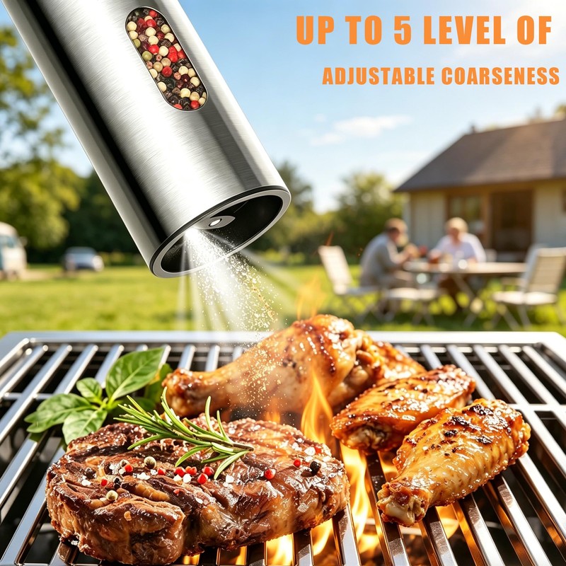 Electric Salt and Pepper Grinder Set, Rechargeable Stainless Steel with