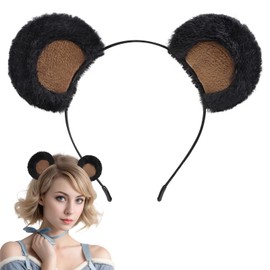 Sightor Bear Ears Headband, Cute Bear Hairband Movable Ear Head Wear for Makeup Washing Face Animal Cosplay Plush Bear Headband (Black, Brown, 1 Count)