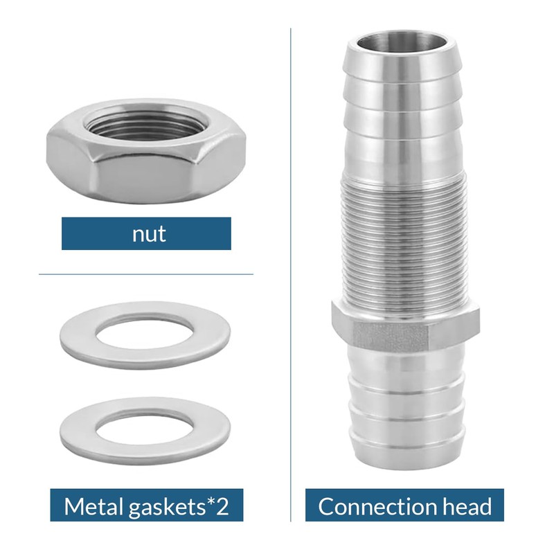 Enoch's Land 3/8" Hose Barb Thru-Bulk Bulkhead Fitting,304 Stainless Steel