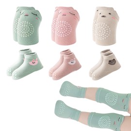 Little World Baby Knee Pads for Crawling, Non-Slip Socks Baby and Knee Pads Baby Crawling Girls Boys with Non-Slip Nubs for Secure Hold Baby Crawling Aid for 0-24 Months, Pink, khaki, green