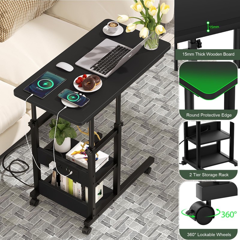 C Shaped End Table Height Adjustable - Couch Side Table