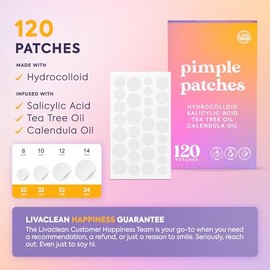 Livaclean 120 CT Parches para Granos para el Rostro con Ácido Salicílico, Árbol de Té & Aceite de Caléndula – Cuatro Tamaños Puntos Anti-Granos Parche