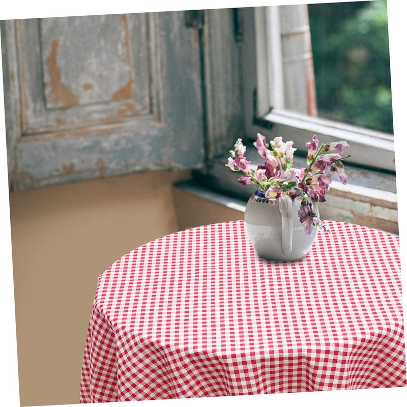 GRIRIW Decorative Checkered Round Tablecloth with Tassel Blend for Dining