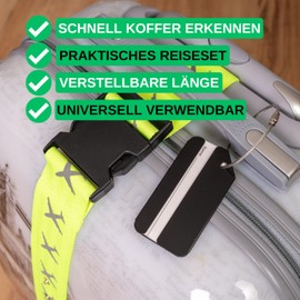 Luggage Strap Set with Luggage Tag, Two Piece Webbing for More Safety, Light Yellow, with Name Tag, Suitcase Straps with Address Label for Travel and Flying, Luggage Tie Down Straps, Cross Strap for