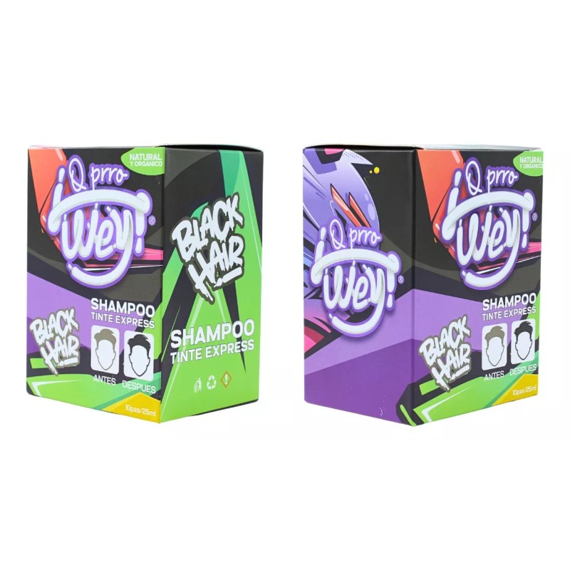 ¡Q Prro Wey! Tinte Shampoo Express, Cabello Negro, Orgánico/natural 10pzs
