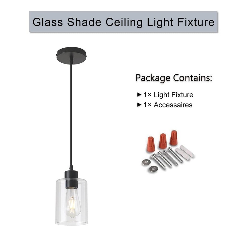KLSS Modern Black Farmhouse Clear Glass Cylinder Pendant Light Fixture,Island