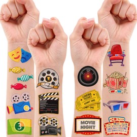 Movie Night Temporary Tattoos Birthday Theme Party Decorations Favors Supplies Cute Stickers Tattoo 8 Sheets 96 PCS Gifts for Kids Girls Boys Decor Class School Reward Carnival Christmas