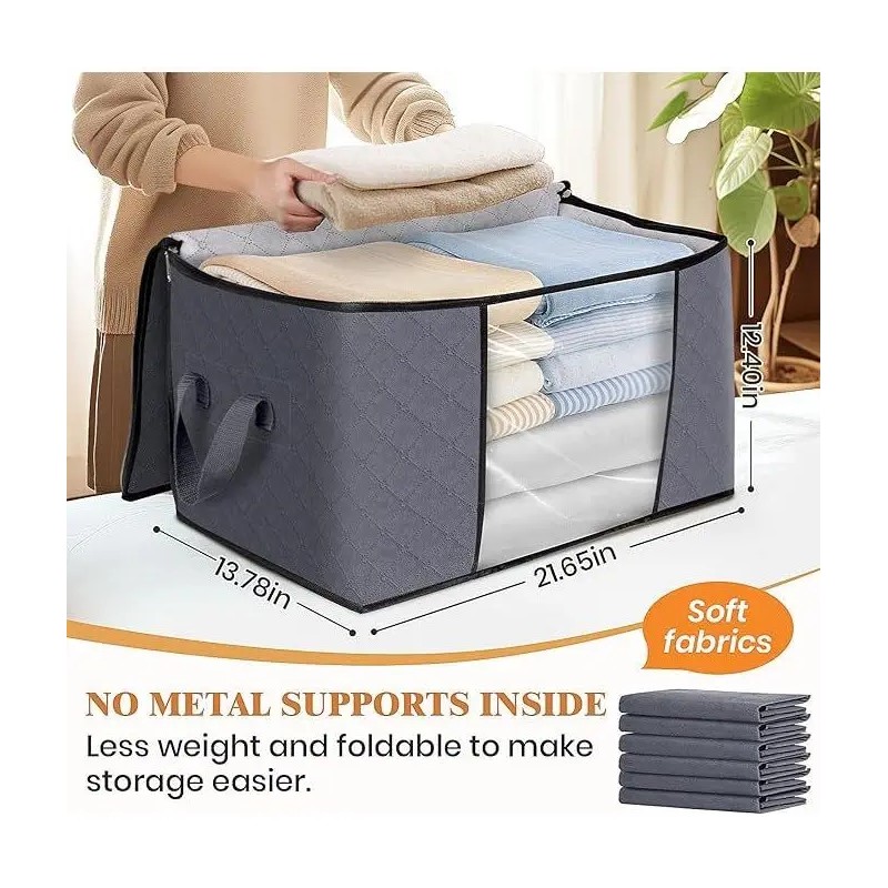 6 Pack Thick Fabric Foldable Blanket Storage Bags Clothes Storage