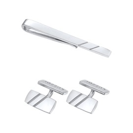 Kuzzoi Cufflinks & Tie Clip for Men in Classic Design, Men's Accessory Set Made of 925 Sterling Silver with Fashionable Details, Men's Gift for Wedding and Birthday, Sterling Silver
